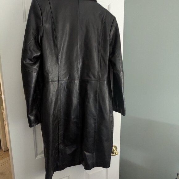 Alfani Outerwear- Black Long Leather Coat Size Small - Picture 3 of 4